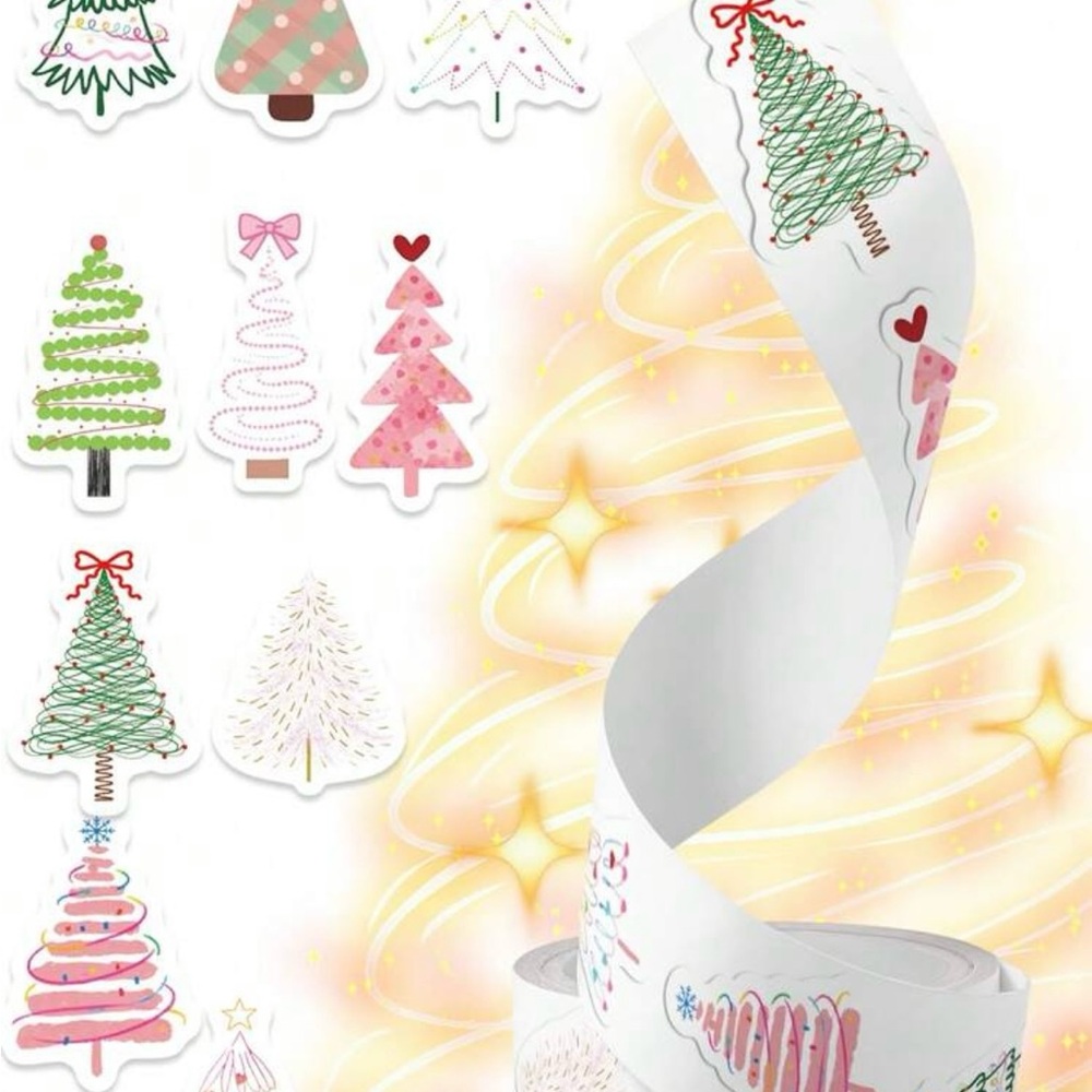 Pastel Colors Christmas Tree Stickers  Roll of 500 Pink White Green